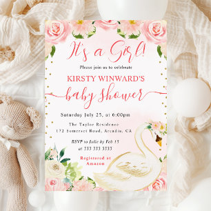 Wasserfarbene elegante florale Schwan-Baby-Party Einladung