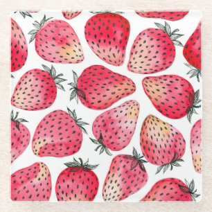 Wasserfarbene Erdbeeren Muster. Glasuntersetzer