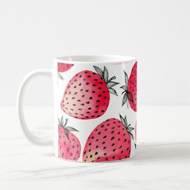 Wasserfarbene Erdbeeren Muster. Kaffeetasse (Links)