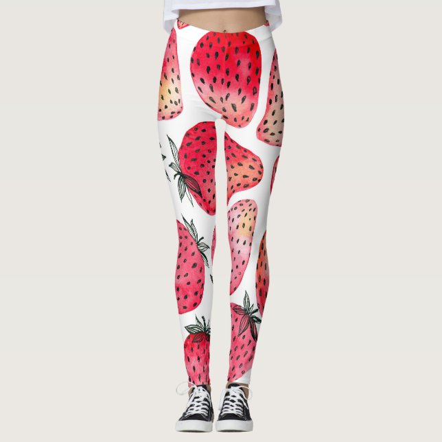 Wasserfarbene Erdbeeren Muster. Leggings (Vorderseite)
