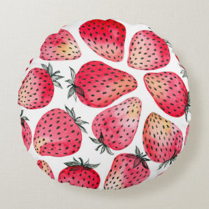 Wasserfarbene Erdbeeren Muster. Rundes Kissen