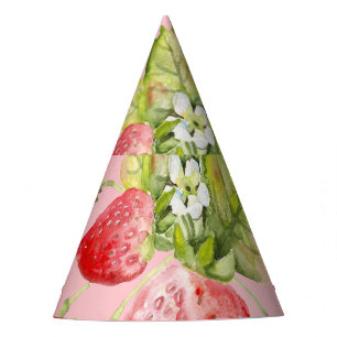 Wasserfarbene Erdbeeren, nahtlos, fruchtig. Partyhütchen