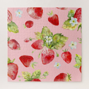Wasserfarbene Erdbeeren, nahtlos, fruchtig. Puzzle