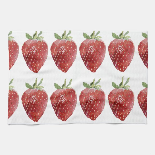 Wasserfarbene Erdbeeren: nahtloses Muster Geschirrtuch (Horizontal)