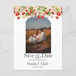 Wasserfarbene Erdbeeren Save the Date Foto Postkarte