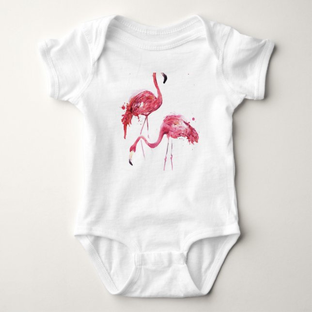 Wasserfarbene Flamingos, elegantes Design. Baby Strampler (Vorderseite)
