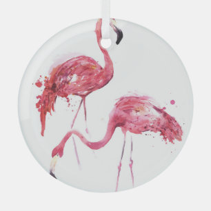 Wasserfarbene Flamingos, elegantes Design. Ornament Aus Glas