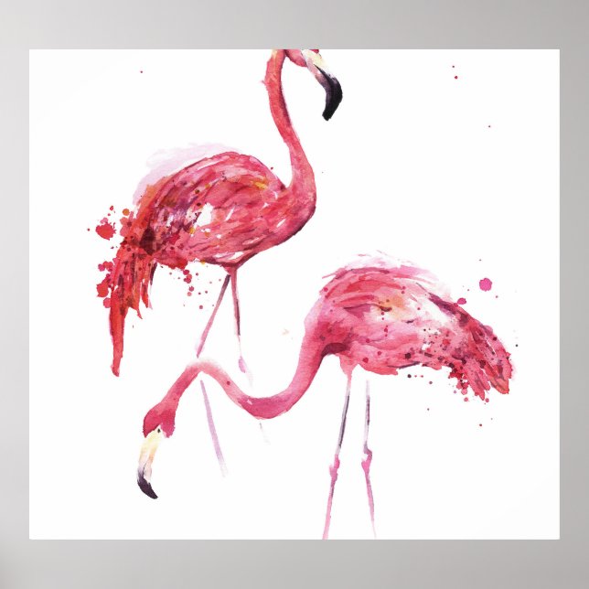 Wasserfarbene Flamingos, elegantes Design. Poster (Vorne)