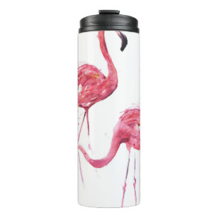 Wasserfarbene Flamingos, elegantes Design. Thermosbecher