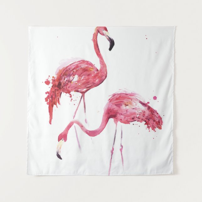 Wasserfarbene Flamingos, elegantes Design. Wandteppich (Vorderseite)