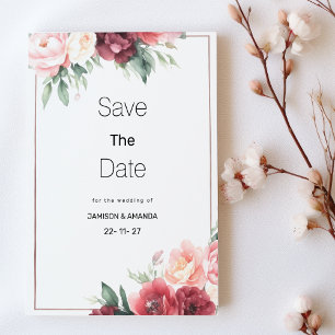 Wasserfarbene Floral Save The Date in Minzpink und Einladung