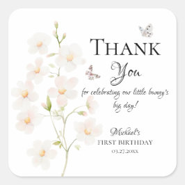 Wasserfarbene florale Hasen-Partygeschenk-Etikette Quadratischer Aufkleber