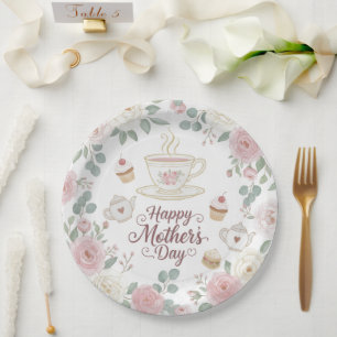 Wasserfarbene Florale Muttertags-Teeparty Pappteller