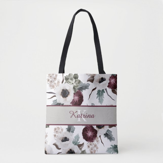 Wasserfarbene Floraltasche mit Monogramm (Vorderseite)