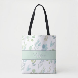 Wasserfarbene Floraltasche mit Monogramm