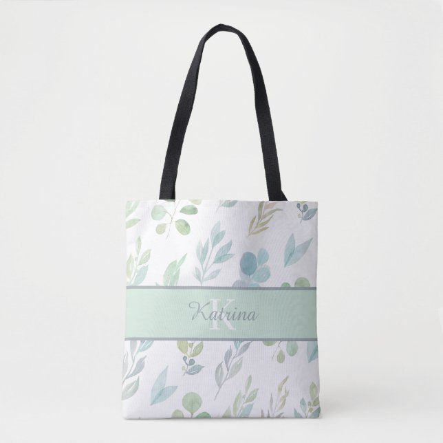 Wasserfarbene Floraltasche mit Monogramm (Vorderseite)