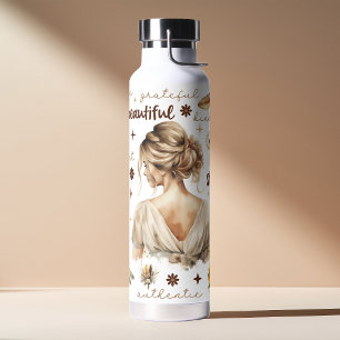 Wasserfarbene Frau mit Blonde-Haar-Boho-Bestätigun Trinkflasche