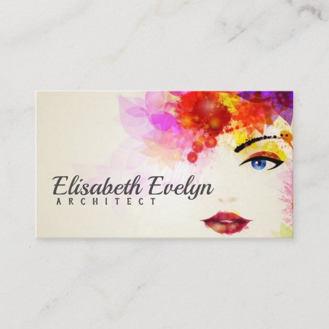 Wasserfarbene Frau mit Blume im Haar Visitenkarte (Vorderseite)
