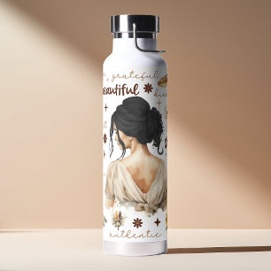 Wasserfarbene Frau mit schwarzem Haar Boho Affirma Trinkflasche