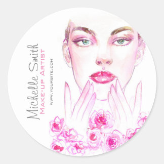 Wasserfarbene Frau und Rose Schönheitssalon Brandi Runder Aufkleber
