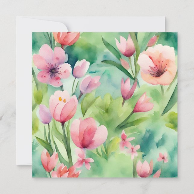 Wasserfarbene Frühlingsblumen Einladung (Vorderseite)