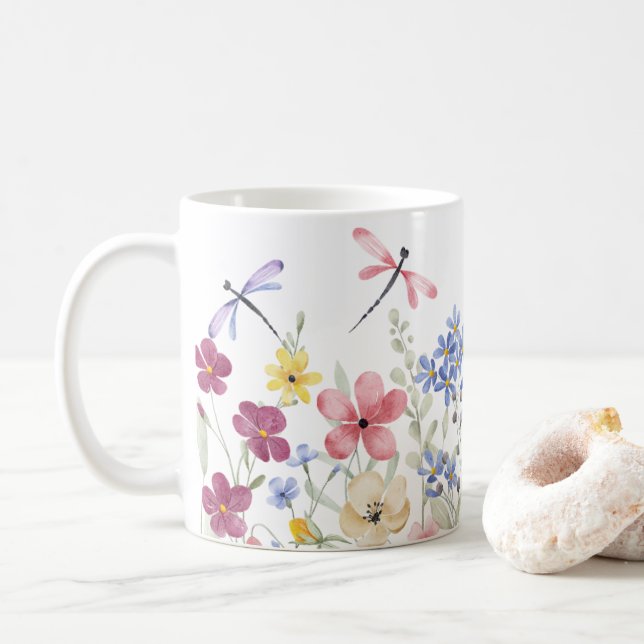 Wasserfarbene Frühlingsblumen Kaffeetasse (Mit Donut)