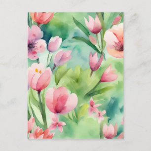 Wasserfarbene Frühlingsblumen Postkarte
