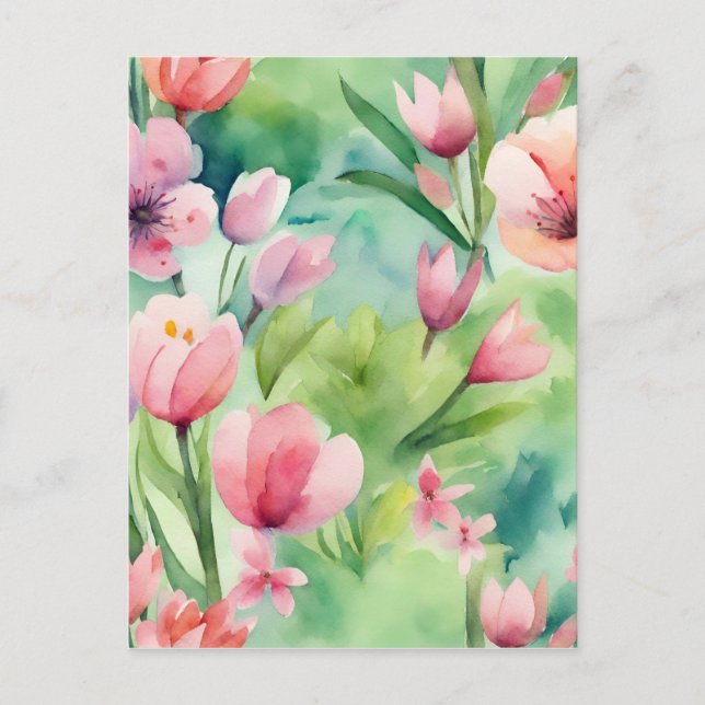 Wasserfarbene Frühlingsblumen Postkarte (Vorderseite)