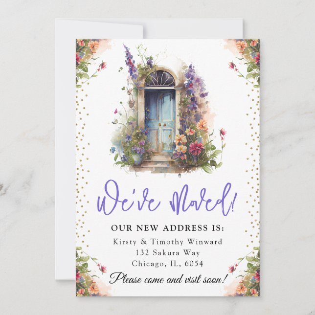 Wasserfarbene Frühlingsblumen Tür neue Zuhause Ankündigung (Vorderseite)