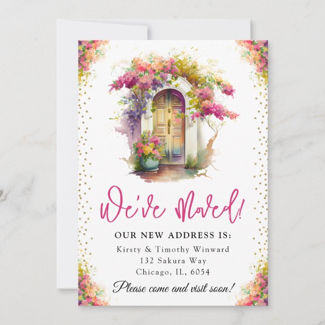 Wasserfarbene Frühlingsblumen Tür neue Zuhause Ankündigung (Vorderseite)