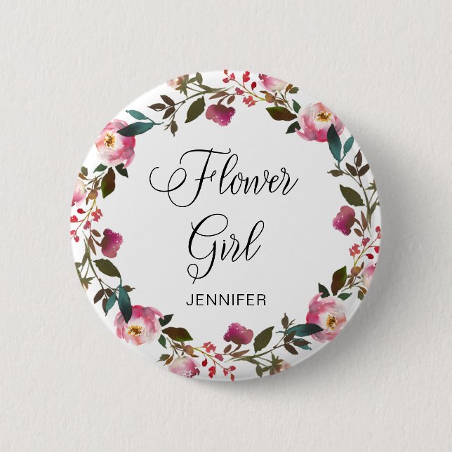 Wasserfarbene Frühlingsblütenblume Mädchen Button (Vorderseite)