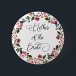 Wasserfarbene Frühlingsflormutter der Braut Button<br><div class="desc">Diese schöne Abzeichen Mutter der Braut Abzeichen mit Aquarell Blumen,  Blätter und ein Skript-Schriftart. Der Name kann auf Wunsch hinzugefügt werden.</div>