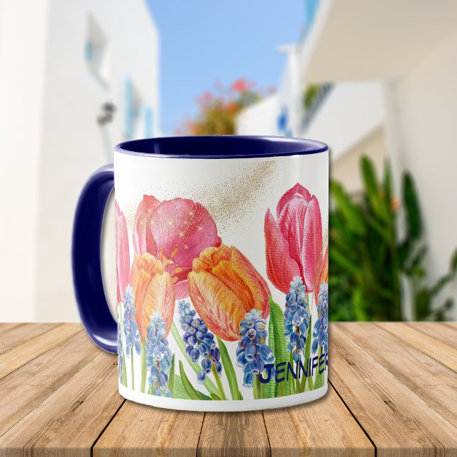 Wasserfarbene Frühlingshuppen und Blume Glitzer Tasse (Von Creator hochgeladen)