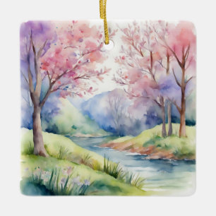 Wasserfarbene Frühlingslandschaft Keramikornament