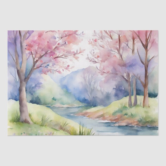 Wasserfarbene Frühlingslandschaft Seidenpapier (Vorderseite)