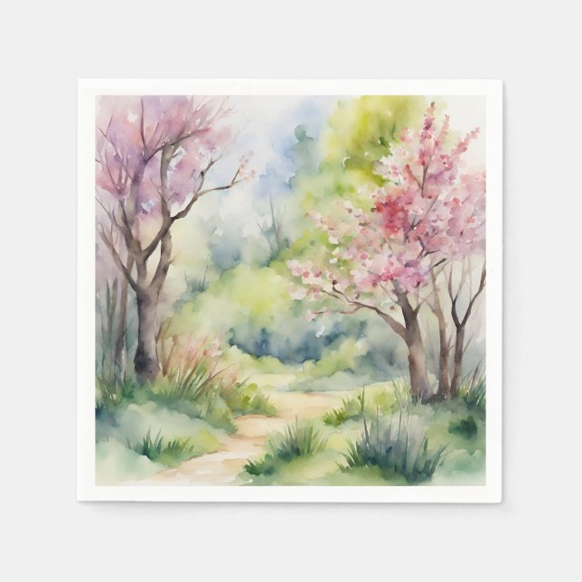 Wasserfarbene Frühlingslandschaft Serviette (Vorderseite)