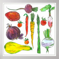 Wasserfarbene Gemüse Karotten Rüben Spargel