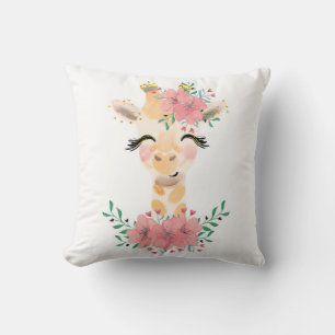 Wasserfarbene Giraffe mit Blumen-Wurfkissen Kissen