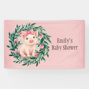 Wasserfarbene Girlande mit Baby-Schwein-Mädchen-Ba Banner