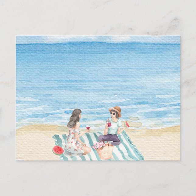 Wasserfarbene Girls am Strand Postkarte (Vorderseite)