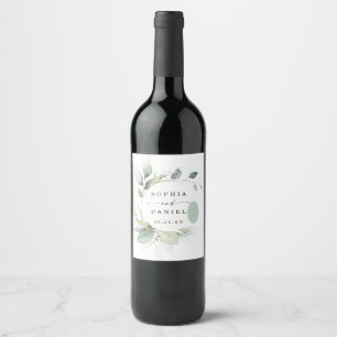 Wasserfarbene Grün Hochzeitgenössische Wine Favori Weinetikett