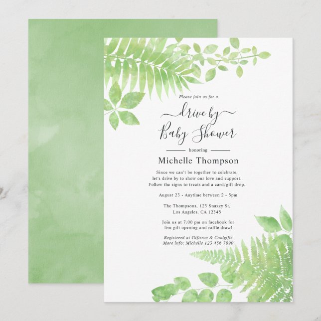 Wasserfarbene Grünanlage mit Bridal- oder Babydusc Einladung (Vorne/Hinten)