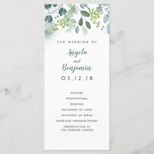 Wasserfarbene Grünanlagen Elegante Hochzeitsprogra Programm
