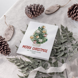 Wasserfarbene Grüne Ornamente Bäume Frohe Weihnach Feiertagskarte
