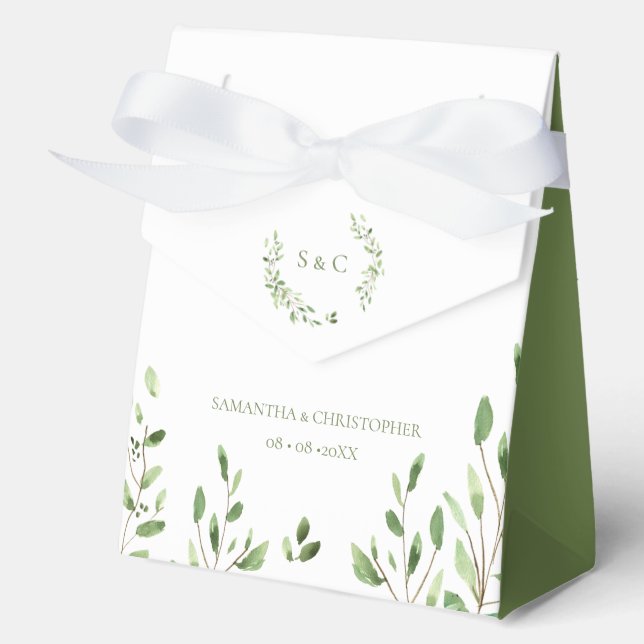 Wasserfarbene Grünkrone Monogramm-Hochzeit grün Geschenkschachtel (Vorderseite)