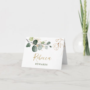 Wasserfarbene Grünpflanzen, goldene Blumen-Placeca Karte