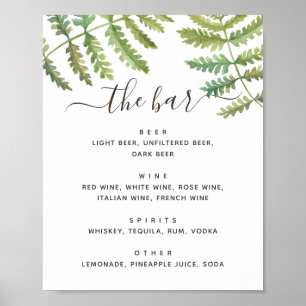 Wasserfarbene Grünpflanzen Hochzeitsgetränke Bar Poster