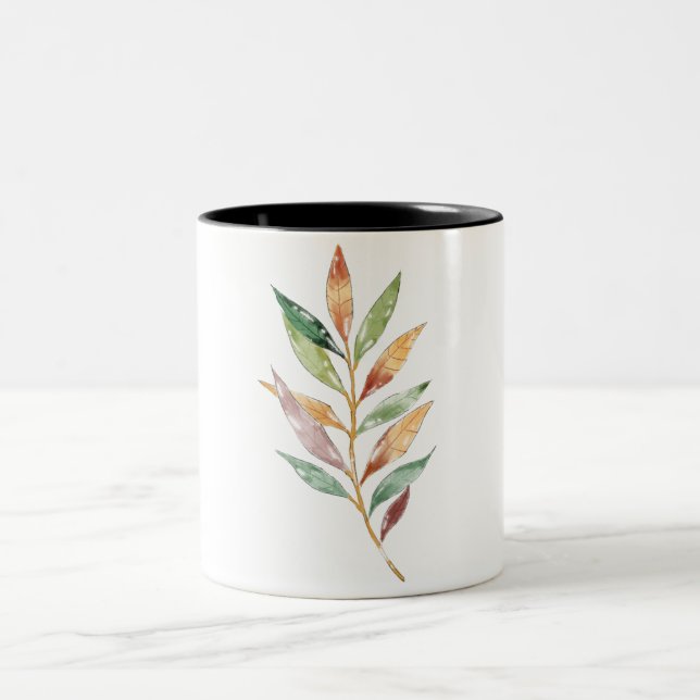 Wasserfarbene handbemalte farbige Herbstblätter Zweifarbige Tasse (Mittel)