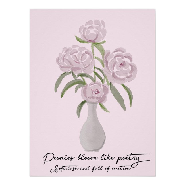 Wasserfarbene handbemalte Graceful Vase of Peonies Poster (Vorderseite)