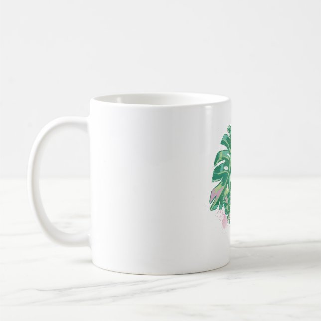 Wasserfarbene handbemalte Monstera-Blätter Kaffeetasse (Links)